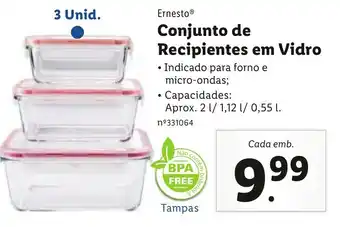 Lidl Ernesto Conjunto de Recipientes em Vidro 2L,1,12L/0,55L promoção