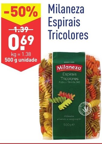 ALDI Milaneza Espirais Tricolores 500g promoção
