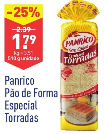 ALDI Panrico Pão de Forma Especial Torradas 510g promoção
