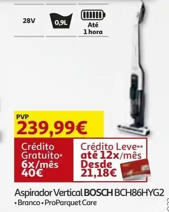 Auchan Aspirador vertical bosch branco 28v bch86hyg2 promoção