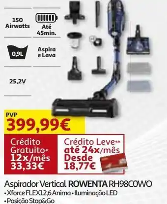 Auchan Aspirador vertical rowenta xforce flex12.6 anima rh98c0wo promoção
