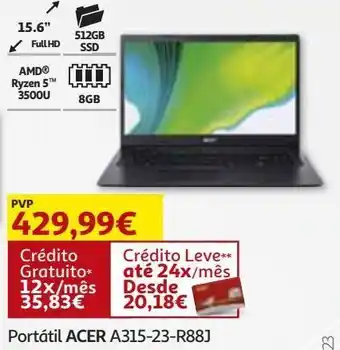Auchan Portátil acer a315-23-r88j promoção