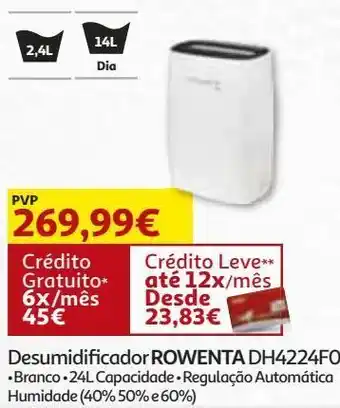 Auchan Desumidificador rowenta branco 14lt dh4224f0 promoção