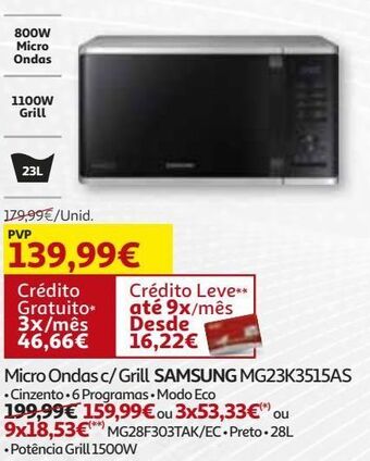 Auchan Micro ondas c/grill samsung promoção