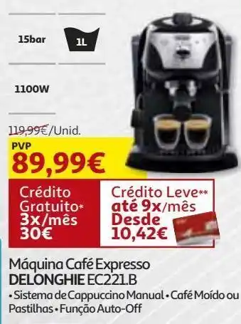 Auchan Maquina cafe expresso delonghie.s.e manual ec221.b promoção