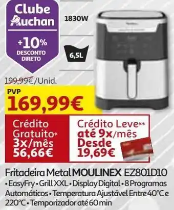 Auchan Fritadeira metal moulinex easyfry gril xxl 6.5l ez801d10 promoção