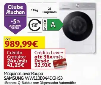 Auchan Maquina lavar roupa samsung branco a 11 kg ww11bb944dghs3 promoção