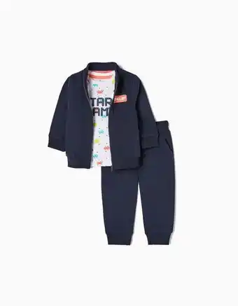 Conjunto de 3 peças para bebé menino 'level up', azul escuro/branco