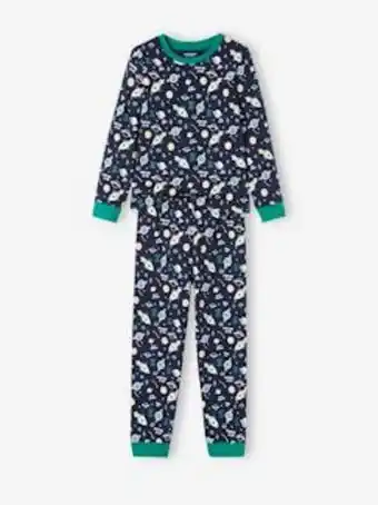 Pijama espaço para menino - azul escuro liso com motivo