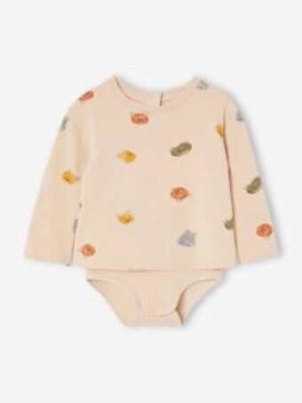 Vertbaudet Camisola-body de mangas compridas, para bebé - bege-dourado promoção
