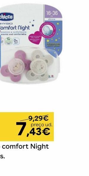 Toys R Us Chicco - chupeta physio comfort night para bebés de 6-16 meses rosa (várias cores) promoção