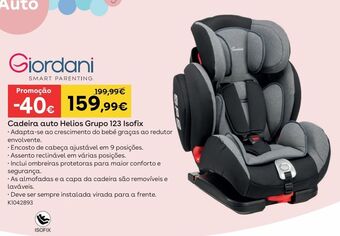 Toys R Us Prénatal - cadeira auto helios 1-2-3 isofix de giordani promoção