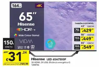 Radio Popular Hisense LED 65A7500F promoção