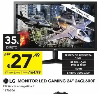 Radio Popular LG Monitor LED Gaming 24" 24GL600F promoção