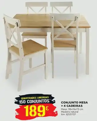 Bricomarché Conjunto Mesa + 4 Cadeiras 118x74x73cm promoção