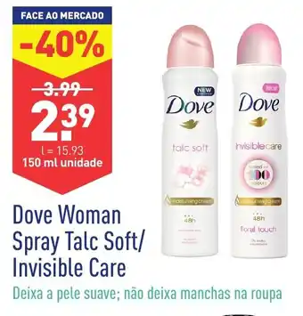 ALDI Dove Woman Spray Talc Soft/Invisible Care 150ml promoção
