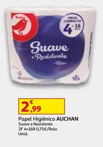 Auchan Papel higiénico auchan suave e resistente 2f 4=16r promoção