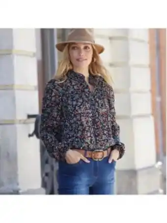 Venca Blusa estampada em crepe com folhos promoção