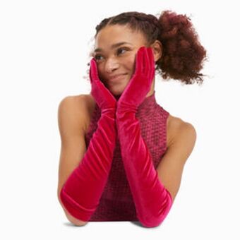 Claire's Hot pink velvet long gloves promoção
