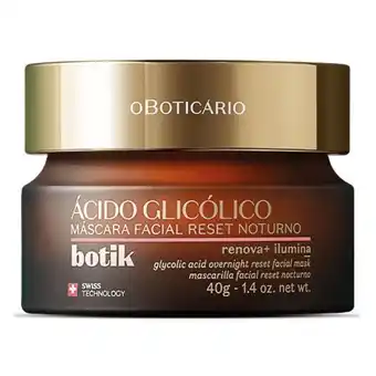 O Boticário Máscara facial reset noturno ácido glicólico botik, 40g promoção