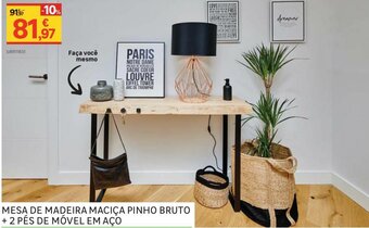 Mesa de Madeira Maciça Pinho Bruto +2 Pés de Móvel Emaço