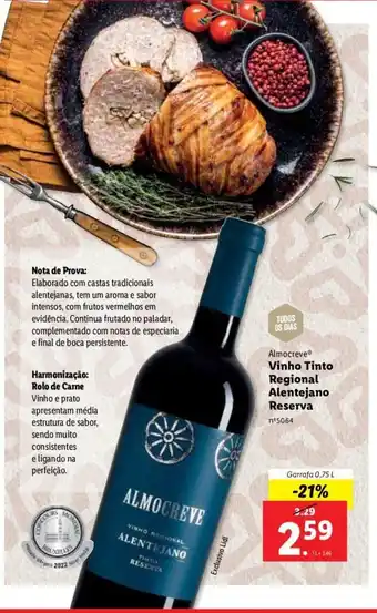 Lidl Almocreve Vinho Tinto Regional Alentejano Reserva 0.75L promoção