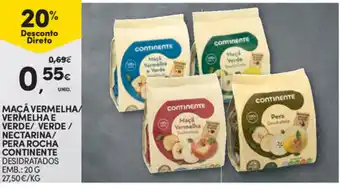 Continente Maçã Vermelha/ Vermelha e Verde/ Verde/ Nectarina/ pera Rocha Continente 20g promoção