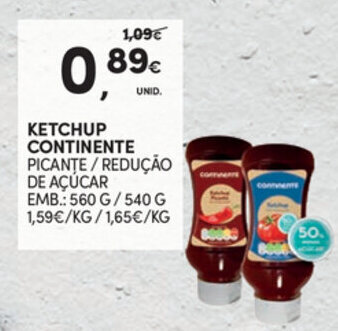 Continente Ketchup Continente 560g/540g promoção