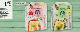 Continente Lasanha Bolonhesa/Espinafres Ricotta Continente Fácil & Bom 400g promoção