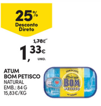 Continente Atum Bom Petisco Natural 84g promoção