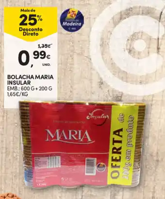 Continente Bolacha Maria Insular 600g + 200g promoção