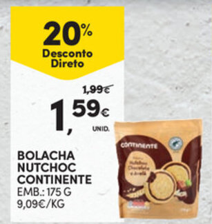 Continente Bolacha Nutchoc Continente 175g promoção