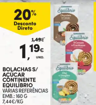 Continente Bolachas S/ Açúcar Continente Quilíbrio 160g promoção