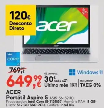 Worten Acer Portátil Aspire 5 promoção