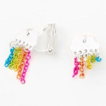 Claire's Silver rainbow chain cloud clip on stud earrings promoção