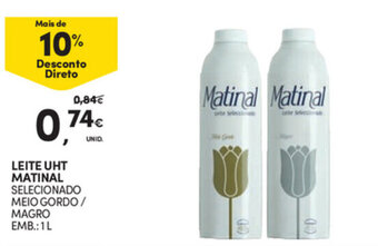Continente Leite UHT Matinal 1L promoção