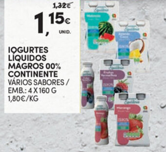 Continente Iogurtes Líquidos Magros 00% Continente 4x160g promoção