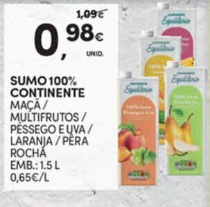 Continente Sumo 100% Continente 1,5L promoção