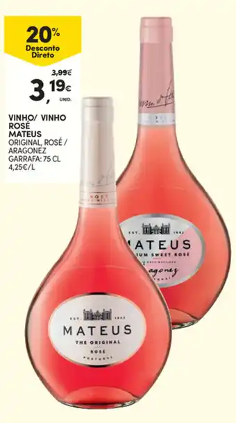 Continente Vinho/Vinho Rosé Mateus 75cl promoção