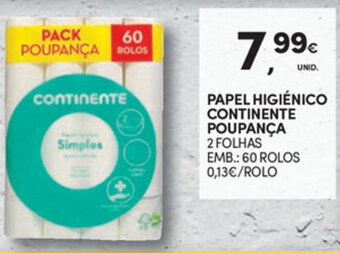 Continente Papel Higiénico Continente Poupança 60 Rolos promoção