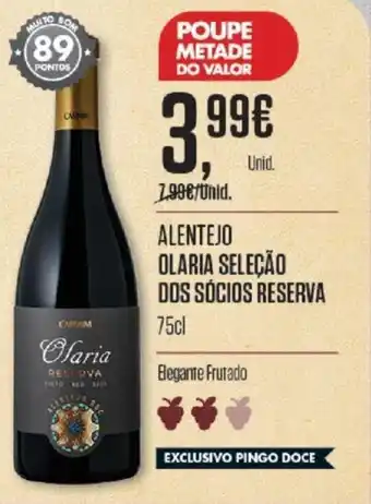 Pingo Doce Alentejo Olaria Seleção Dos Sócios Reserva 75cl promoção