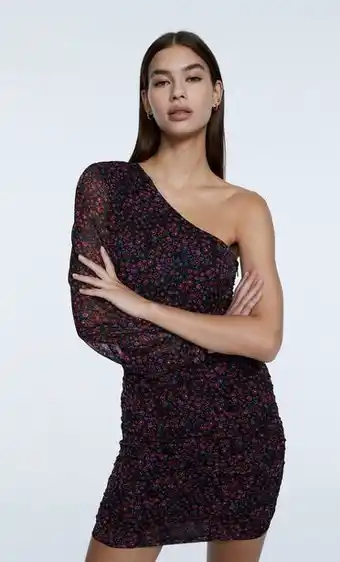 Stradivarius Vestido curto assimétrico estampado promoção