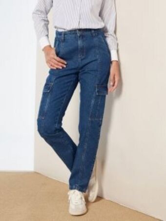 Jeans estilo cargo tecido denim