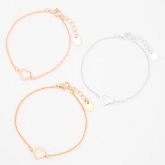 Claire's Mixed metal heart cutout chain bracelets - 3 pack promoção