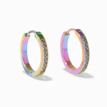 Claire's Titanium 12mm rainbow anodized crystal hoop earrings promoção