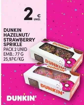 Continente Dunkin Hazelnut/Strawberry Sprikle 77g promoção