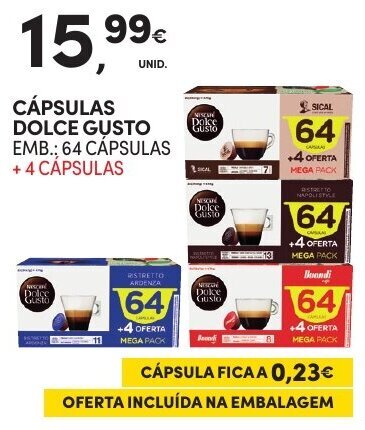 Promoção Cápsulas Dolce Gusto 64 Cápsulas em Continente