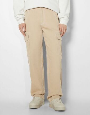 Bershka Calças wide cargo fio contraste promoção