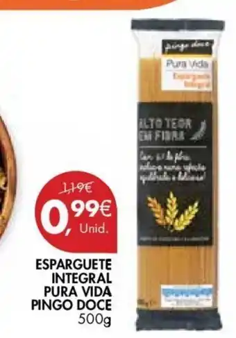 Pingo Doce Esparguete Integral Puro Vida Pingo Doce 500g promoção