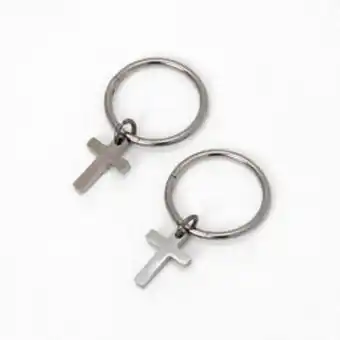 Silver titanium 10mm mini cross hoop earrings